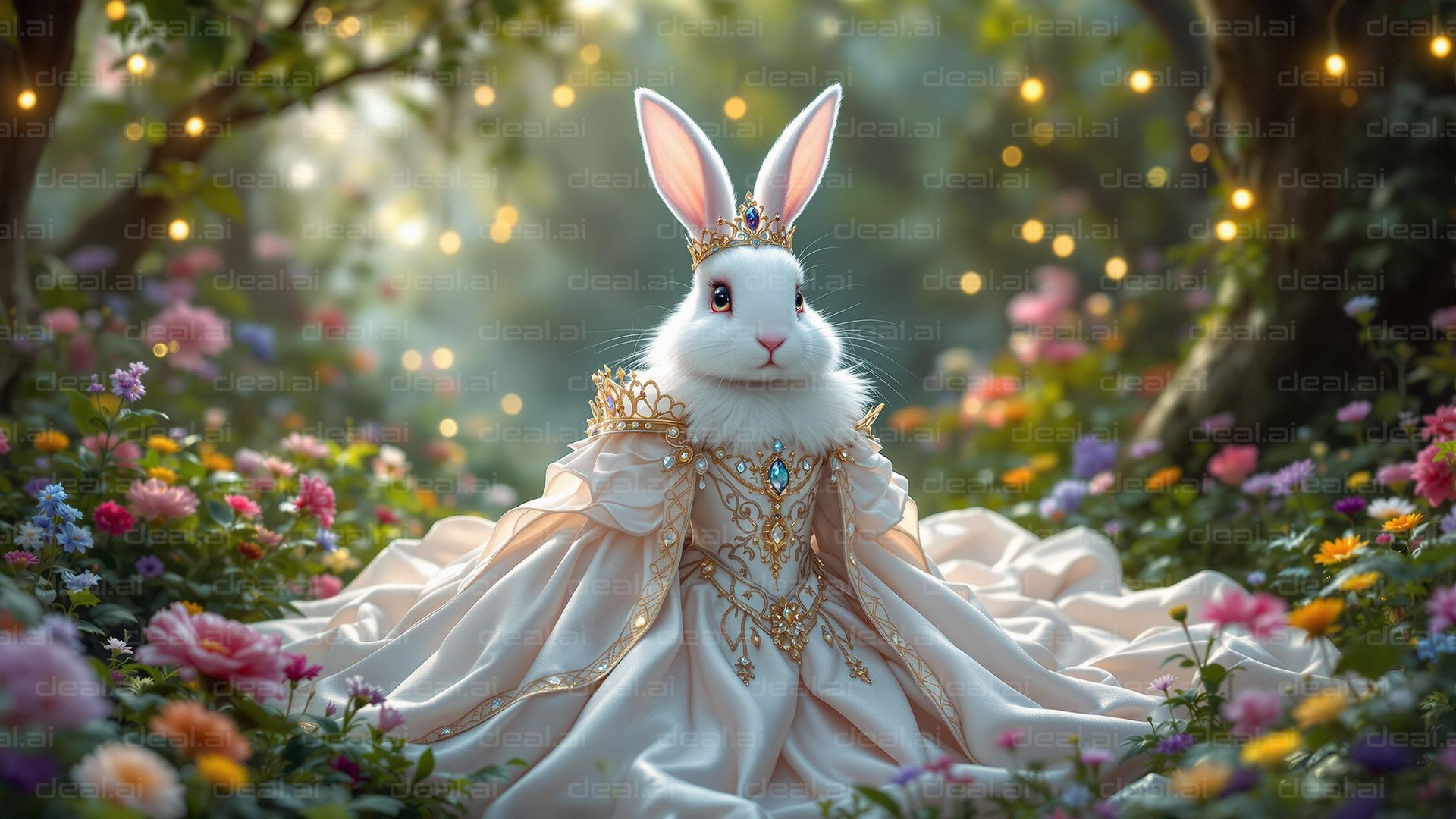 Majestic Bunny in Enchanted Garden