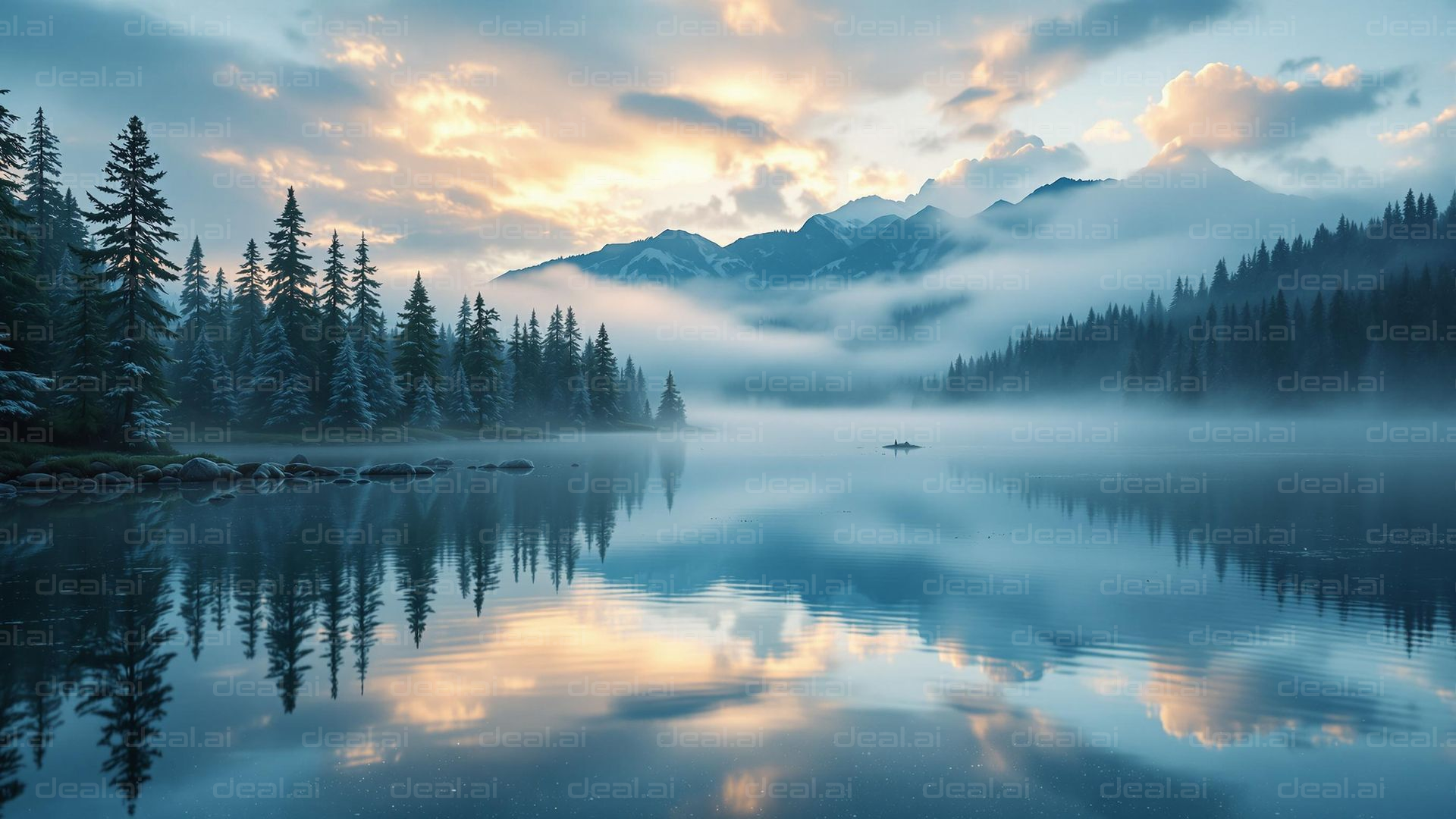 Misty Mountain Lake Sunrise