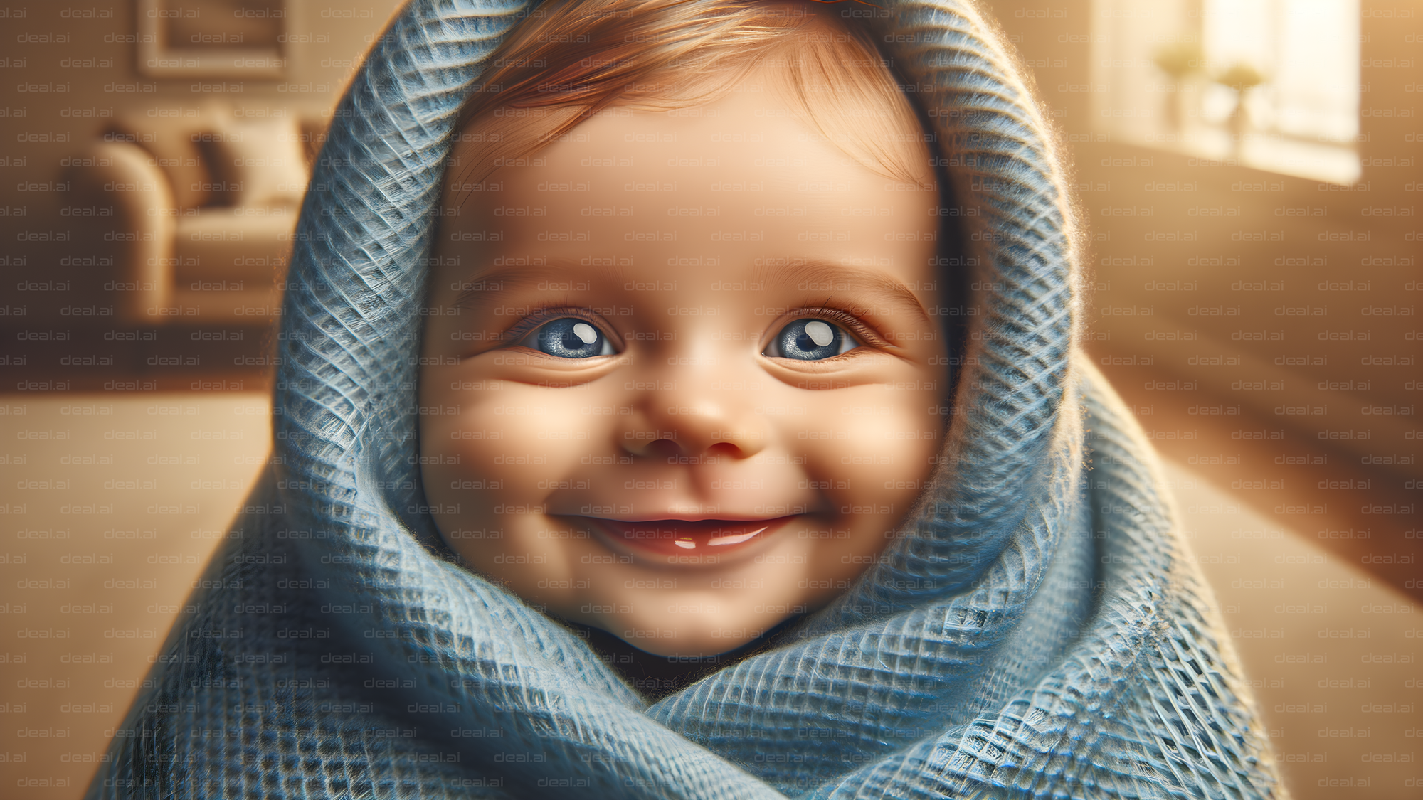 Smiling Baby Wrapped in Blanket