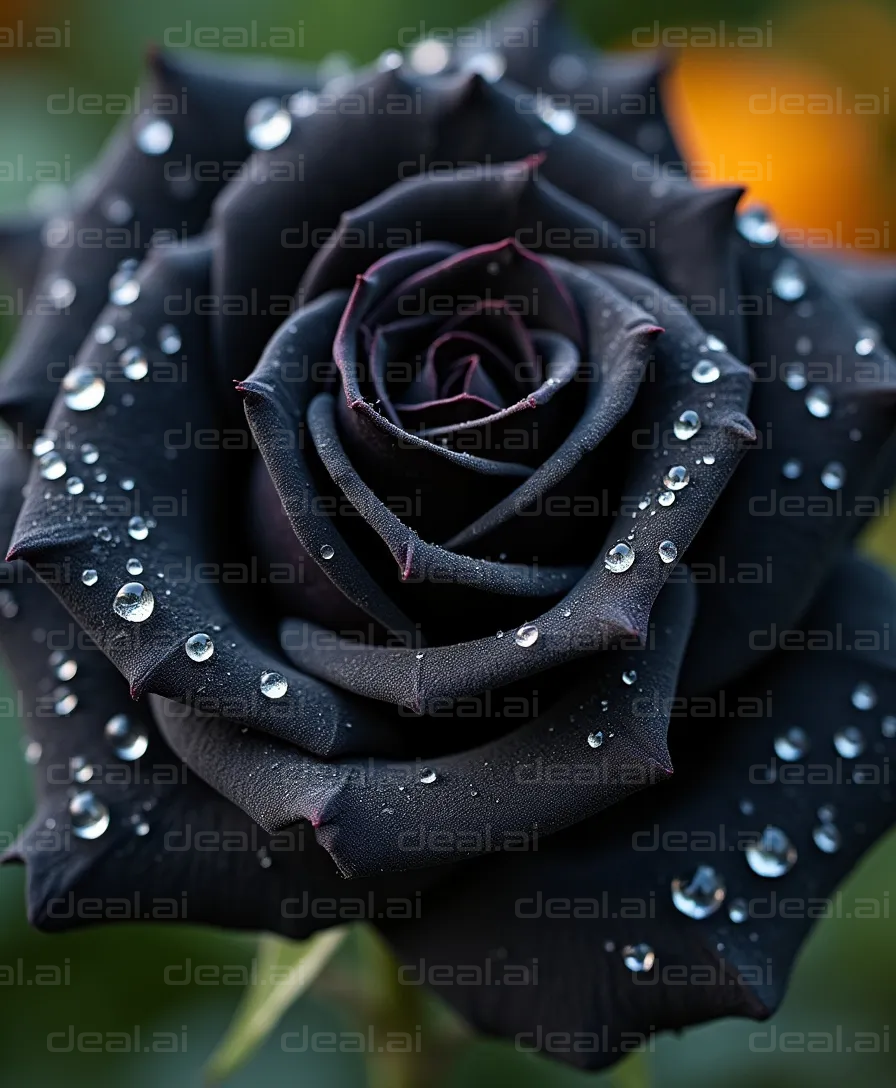 "Dew-Kissed Black Rose"