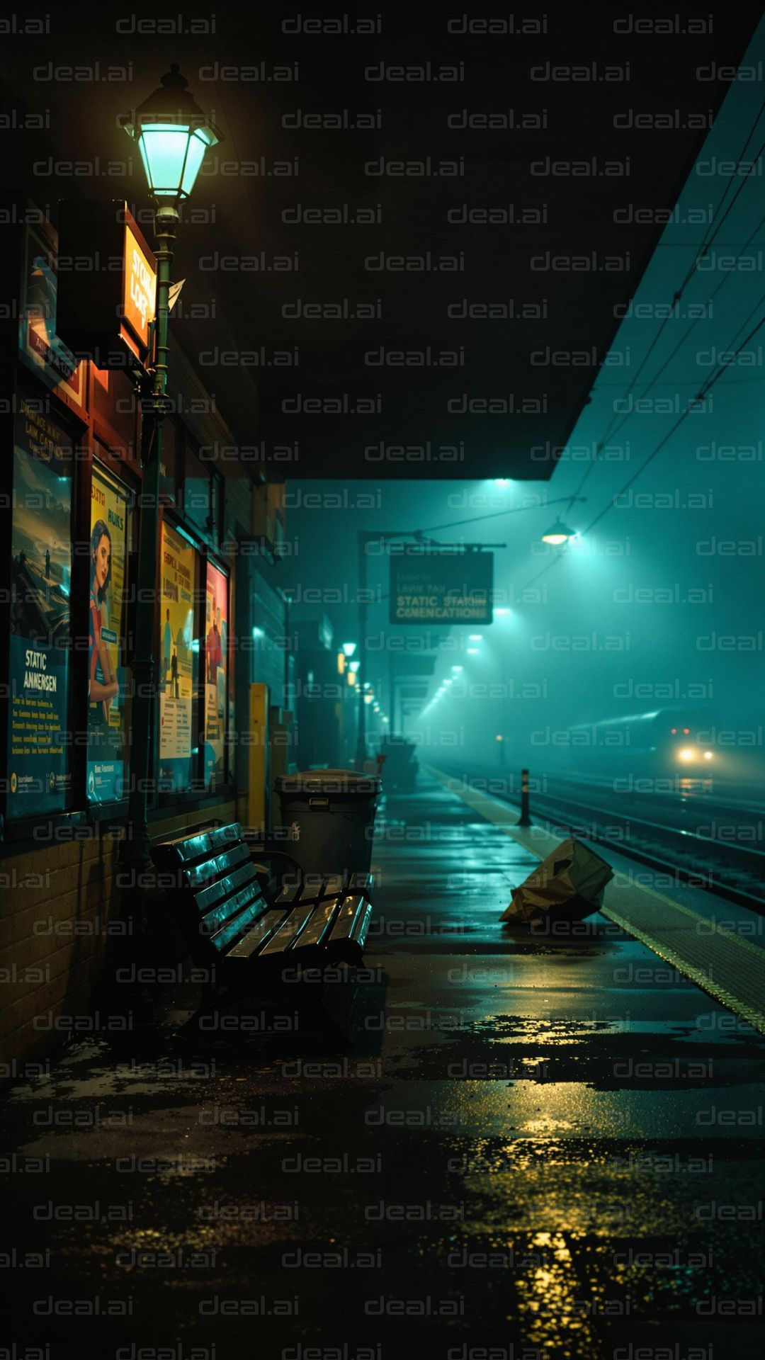 "Moody Night Train Station Scene"