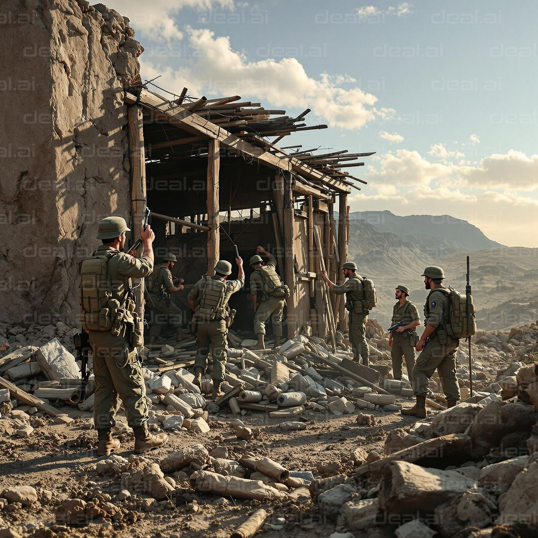 Soldiers Surveying Mountain Ruins