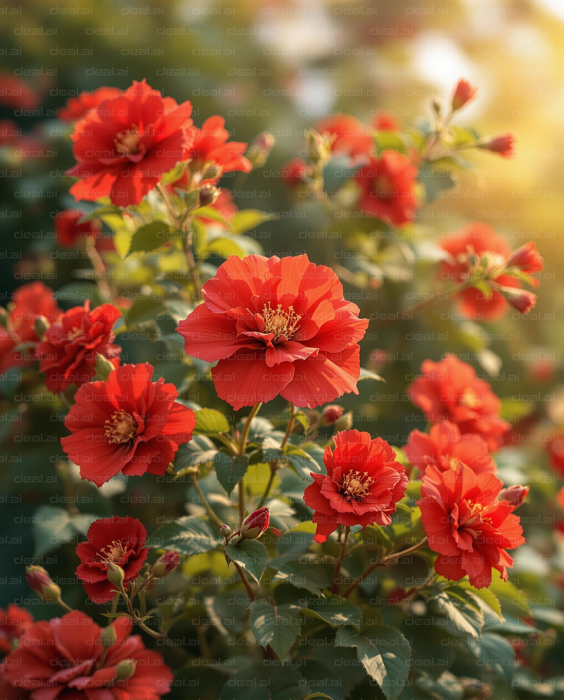 "Radiant Red Blooms in Sunlight"