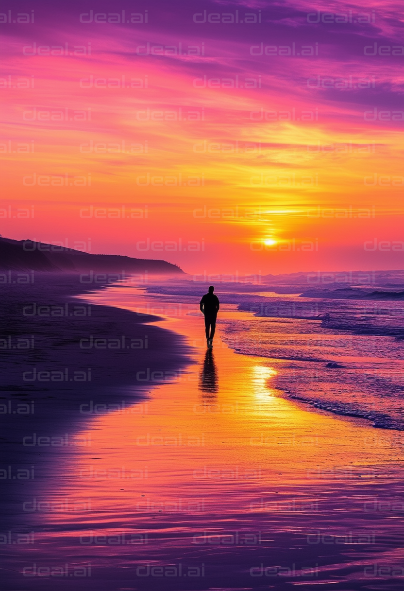 Solitary Walk at Vibrant Sunset Beach