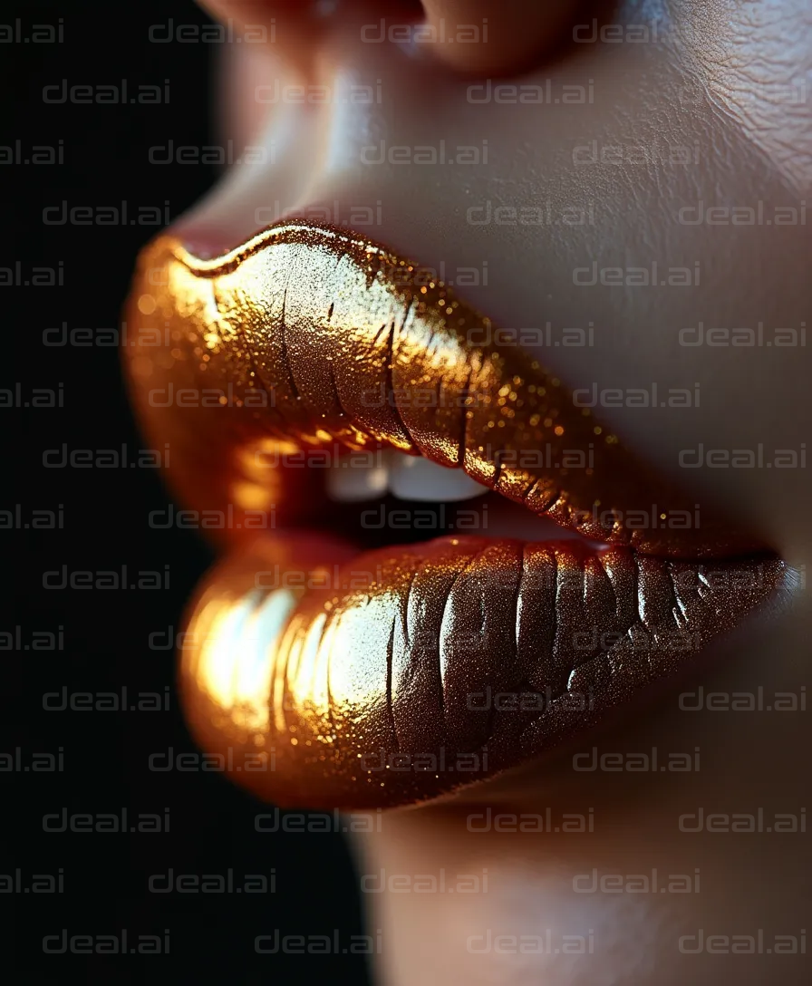 Golden Metallic Lips Close-Up