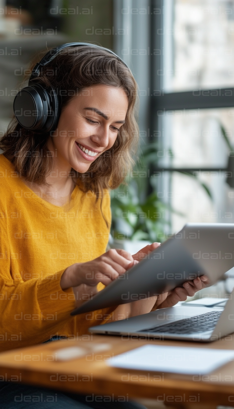 "Enjoying Tablet Time with Headphones"