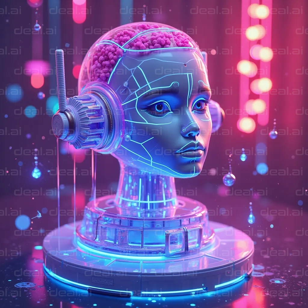 "Futuristic AI Head with Neon Lights"