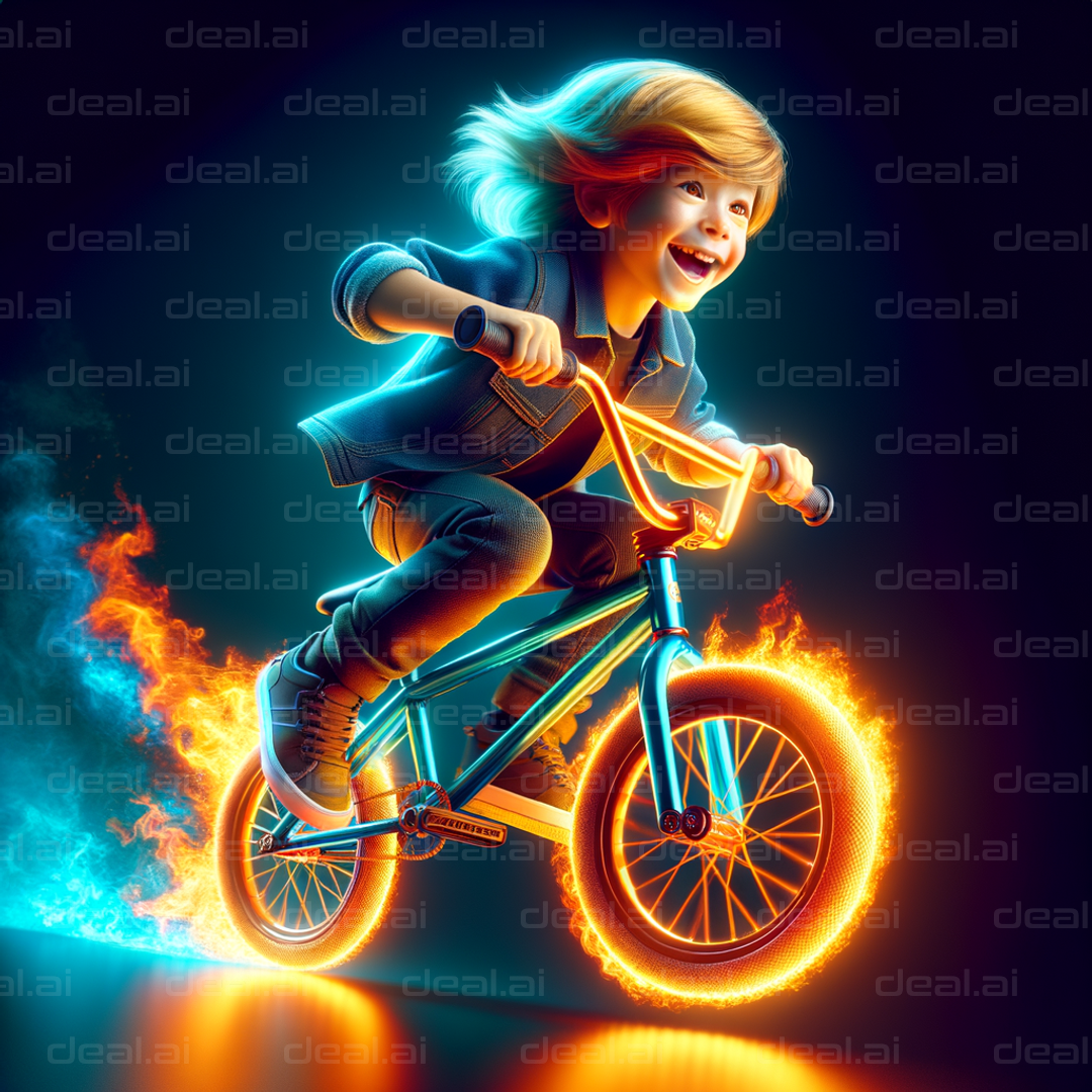 "Kid Riding a Fiery BMX Bike"