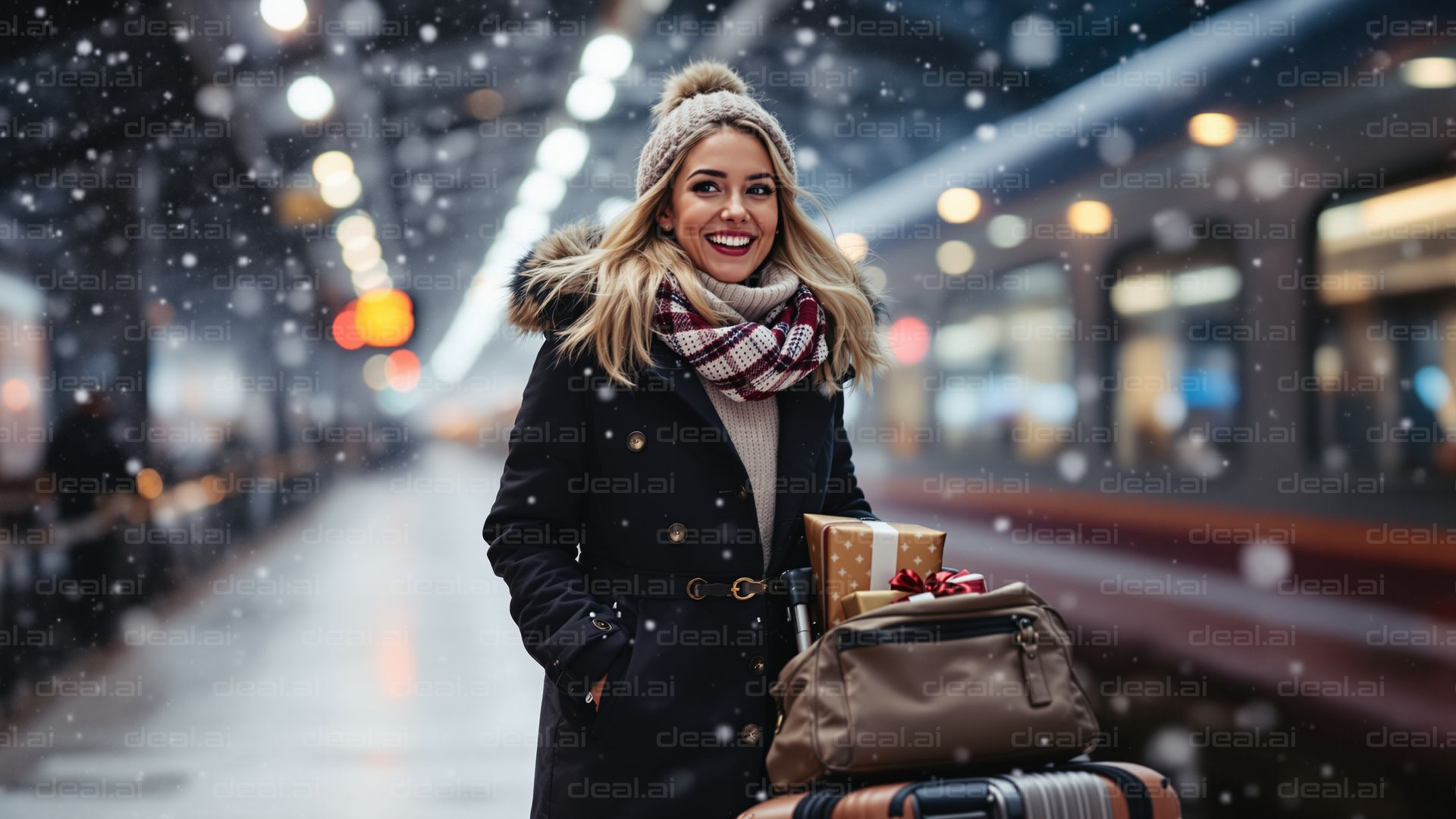 "Festive Train Journey in Winter Wonderland"