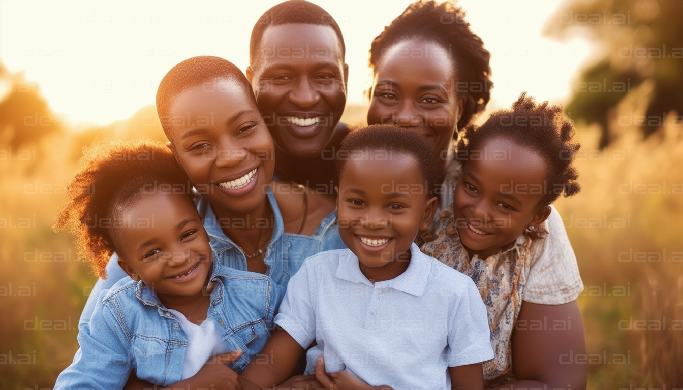 "Family Smiles in Sunny Field"