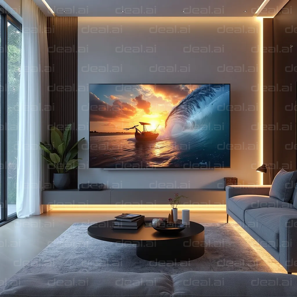 "Modern Living Room with Big Screen TV"