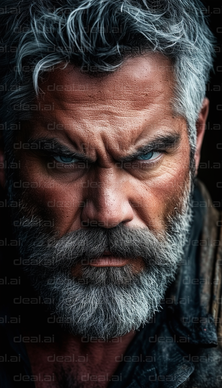 Intense Gaze of a Bearded Man