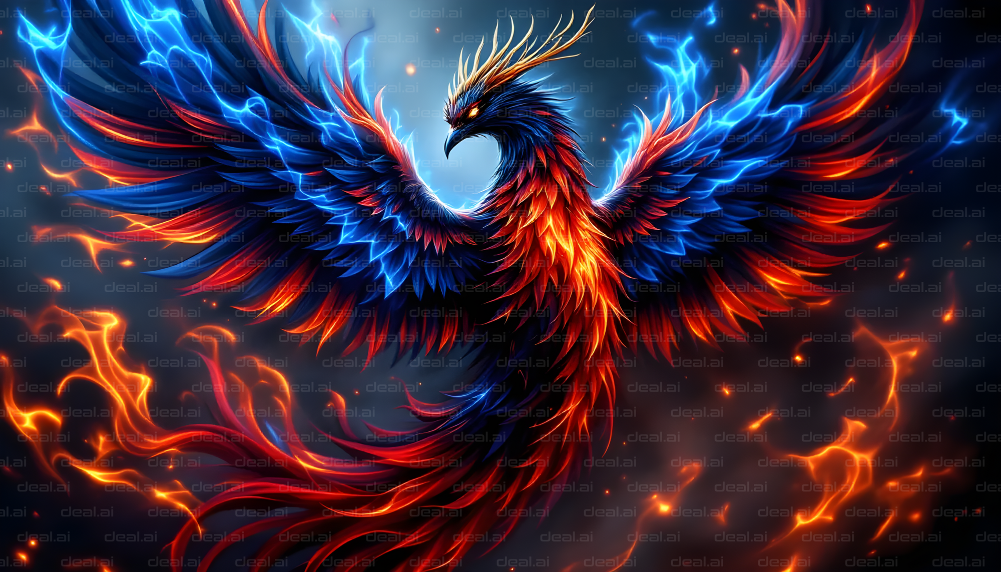 "Fiery Phoenix in Flight"