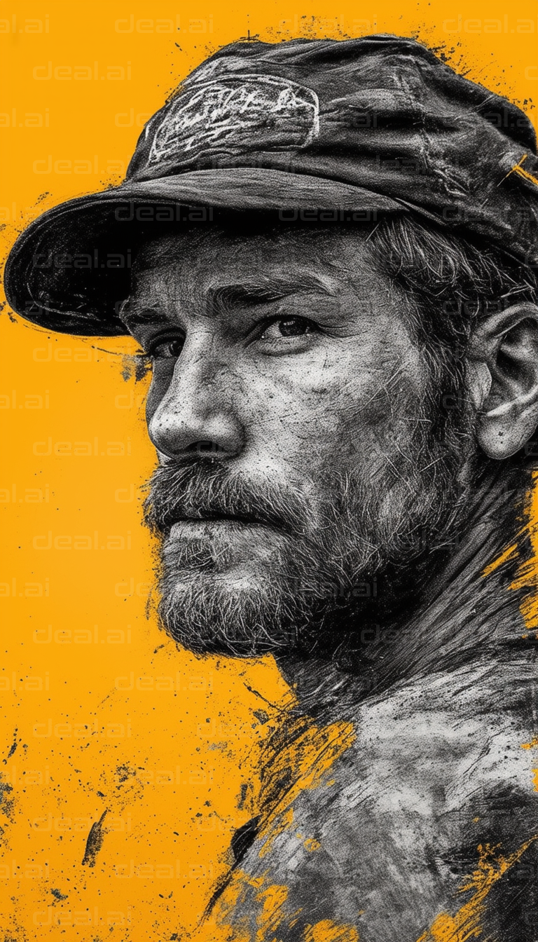 "Determined Grit: Man in Cap"