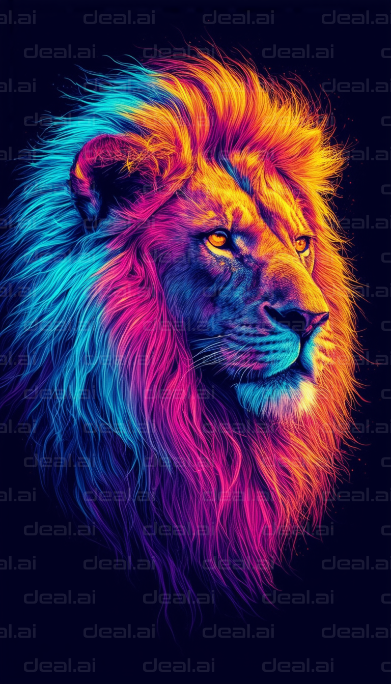 Neon Lion in Vibrant Colors