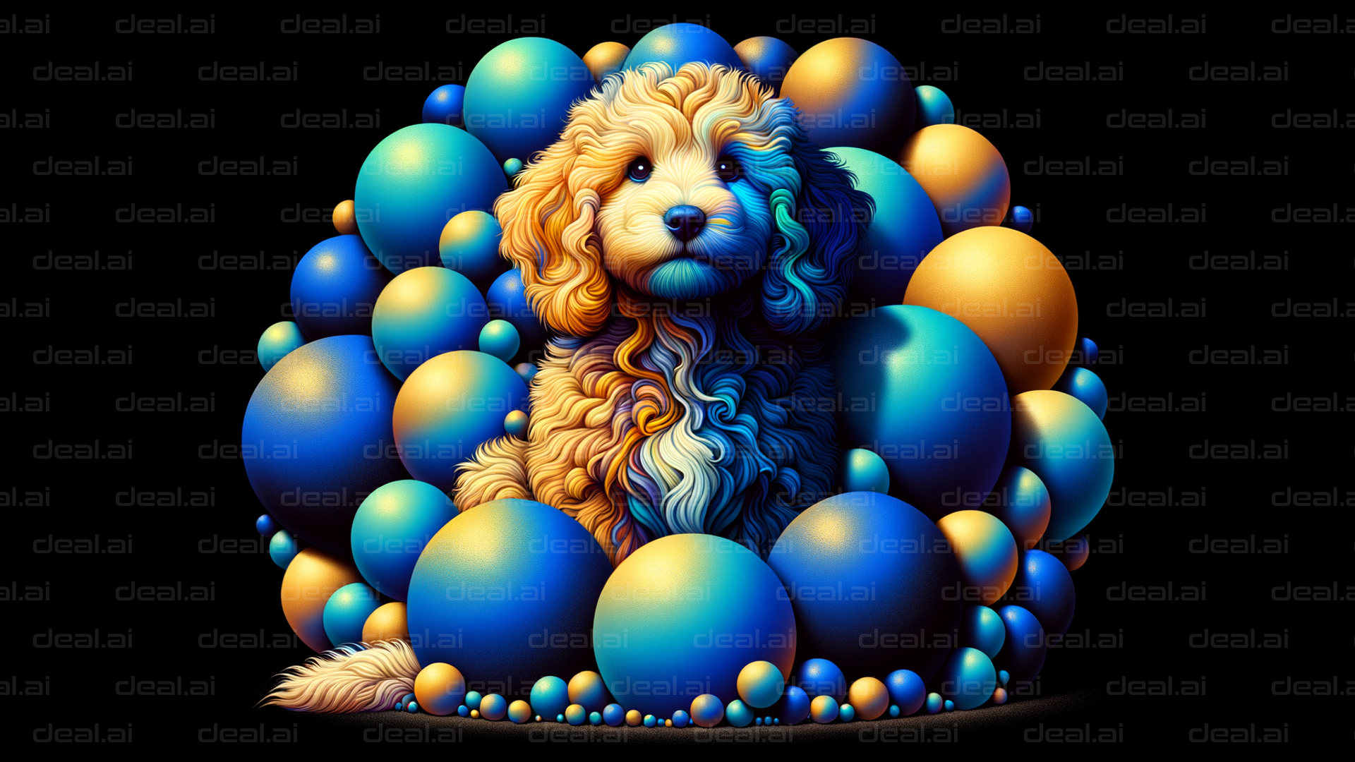 "Colorful Puppy in Bubble Wonderland"