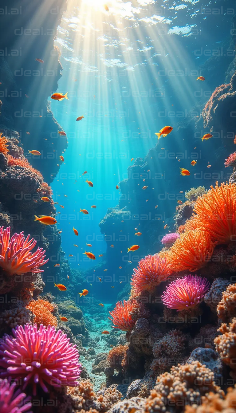 "Sunlit Coral Reef with Vibrant Marine Life"