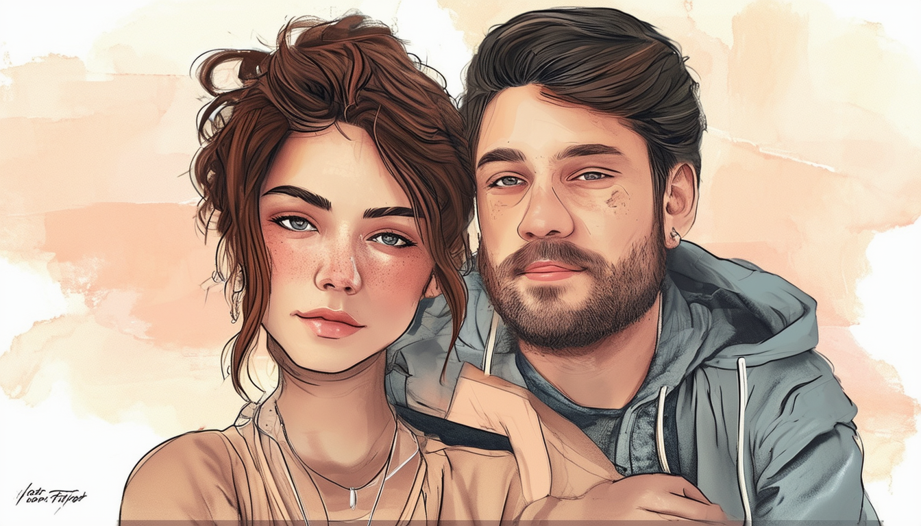 Artistic Couple Portrait on Pastel Background