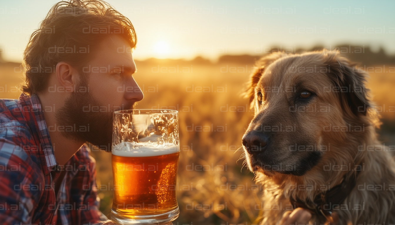 Man and Dog Sharing a Sunset Moment