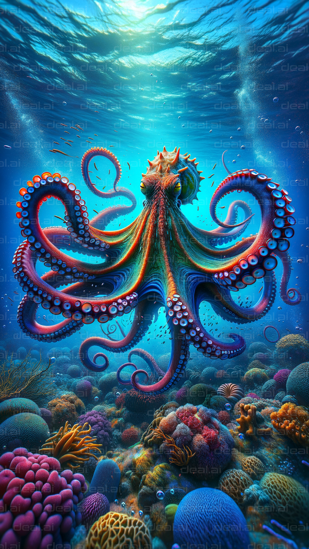 "Vibrant Octopus in Coral Wonderland"