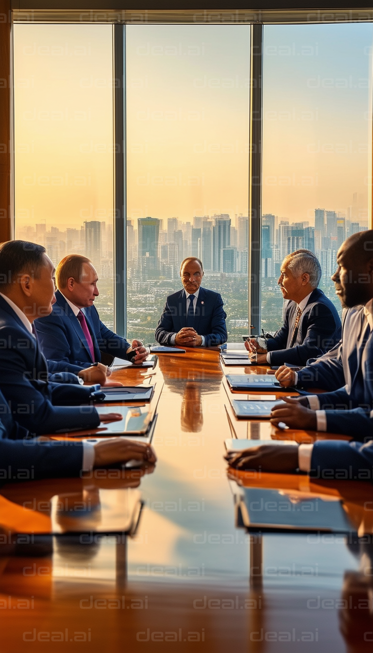 Executive Meeting Overlooking City Skyline