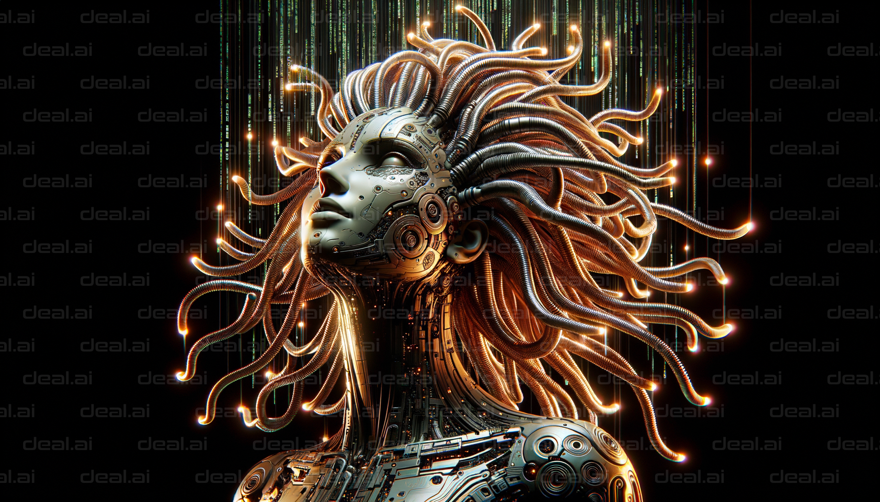 "Futuristic Cyborg with Wired Hair"