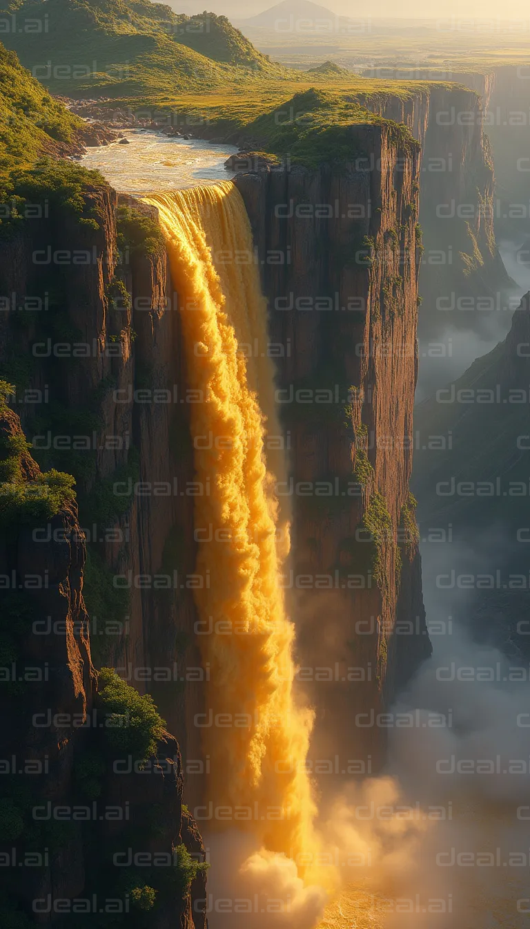 Golden Waterfall in Majestic Canyon