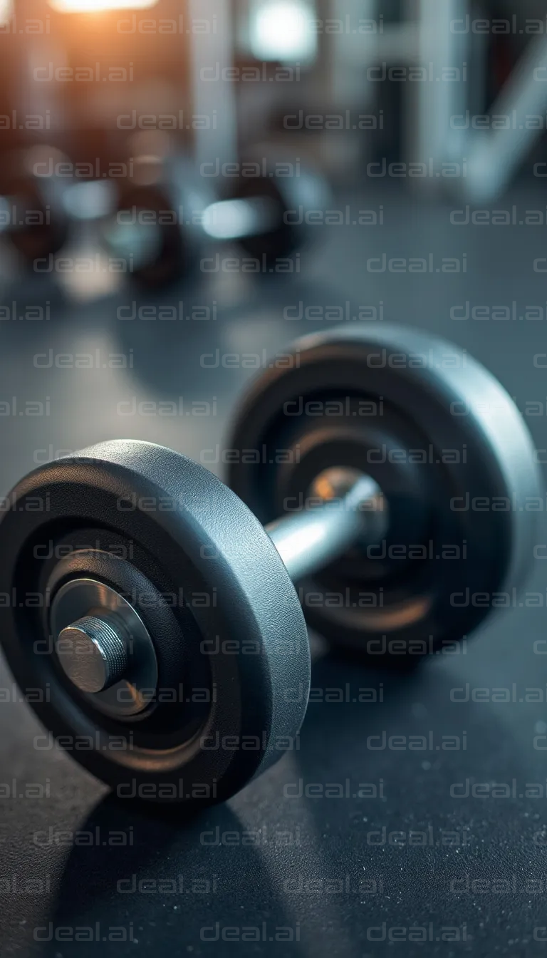 "Sunlit Dumbbell on Gym Floor"