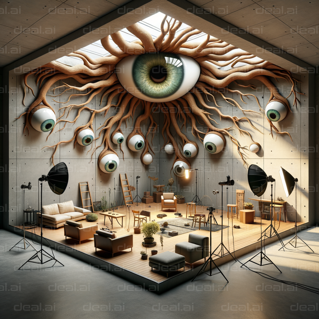 "Surreal Studio with Giant Eye Art"