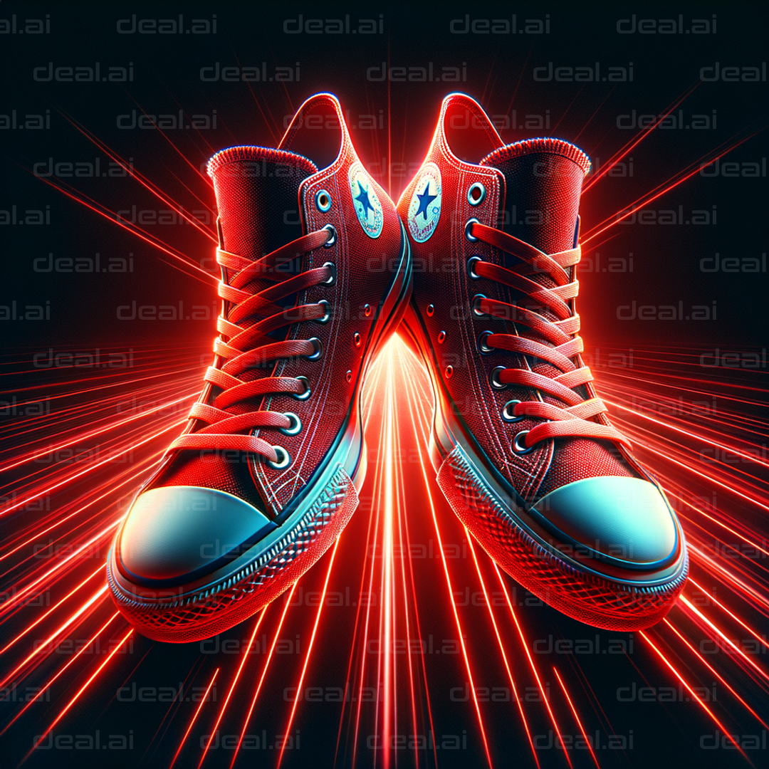 "Red Sneakers in Neon Glow"