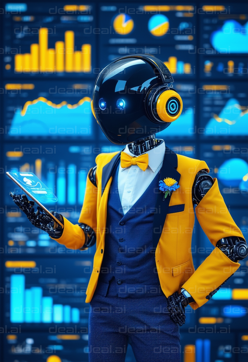 "AI Analyst in Stylish Yellow Suit"