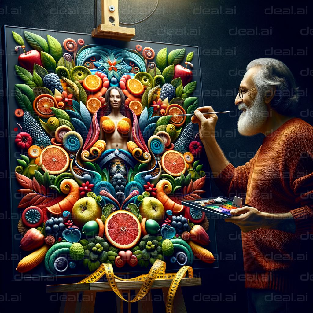 Artist Creating Vibrant Fruit Mural