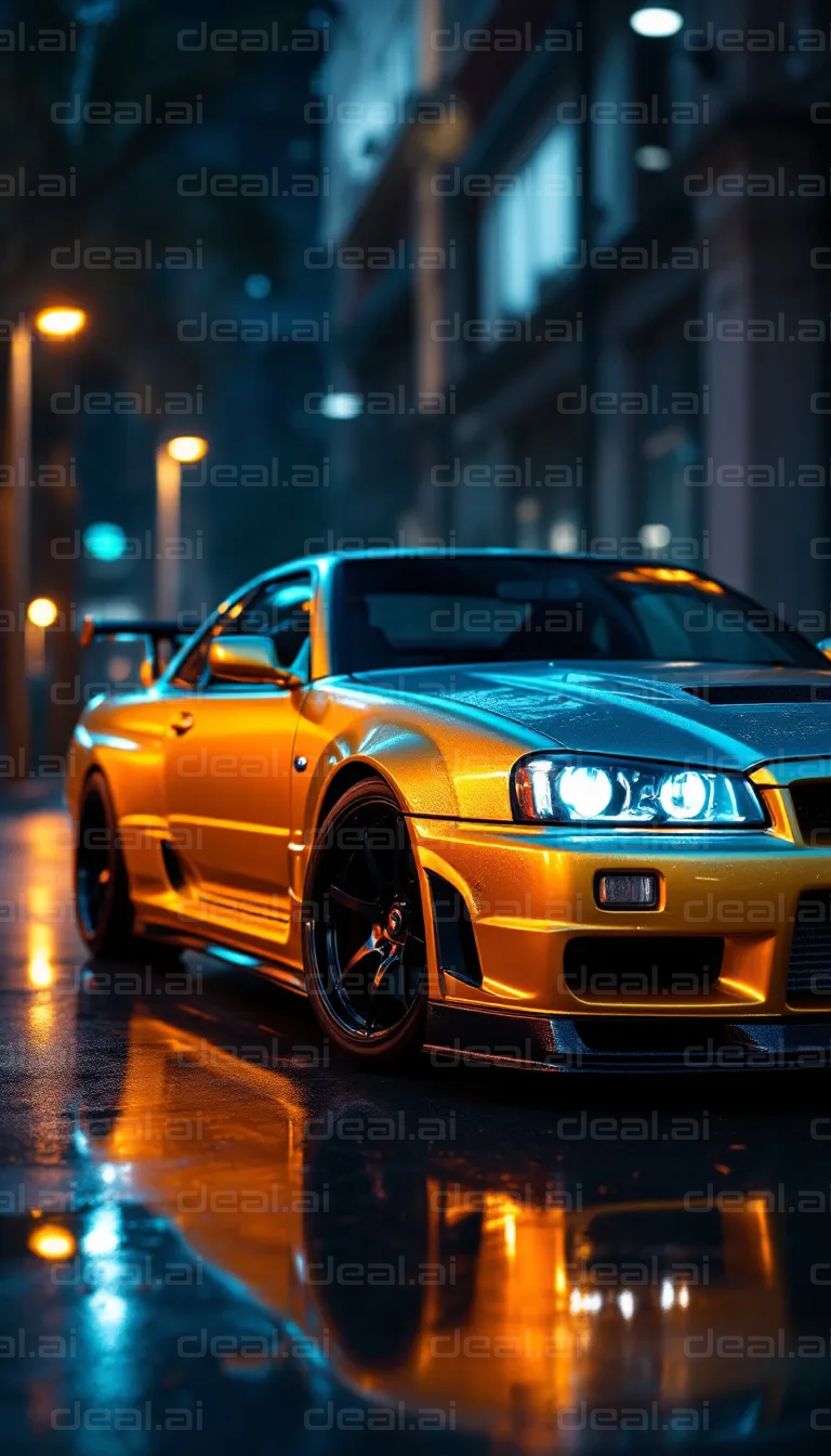 Glistening Gold Sports Car Night Shot