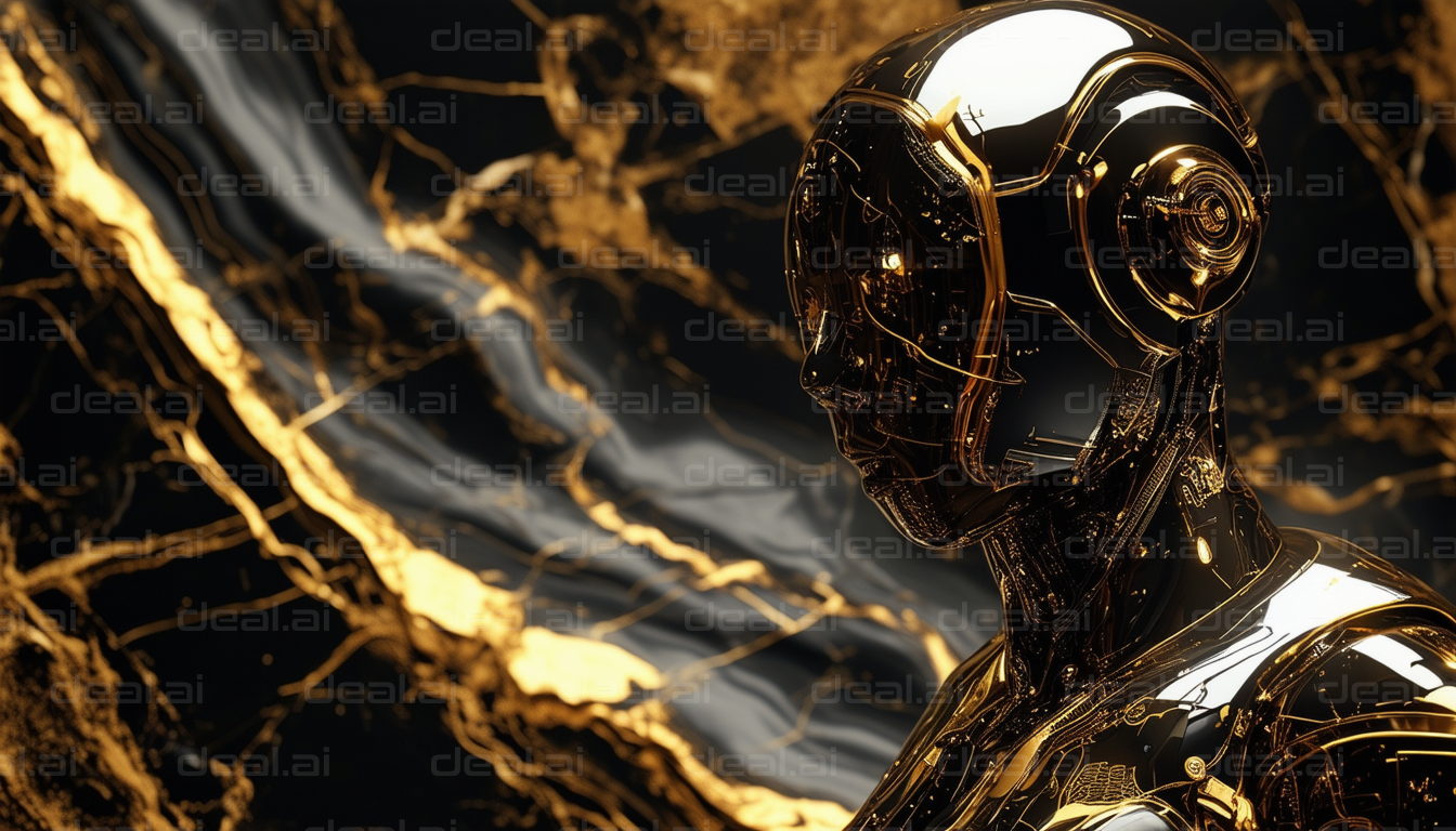 Golden Robot with Marble Background