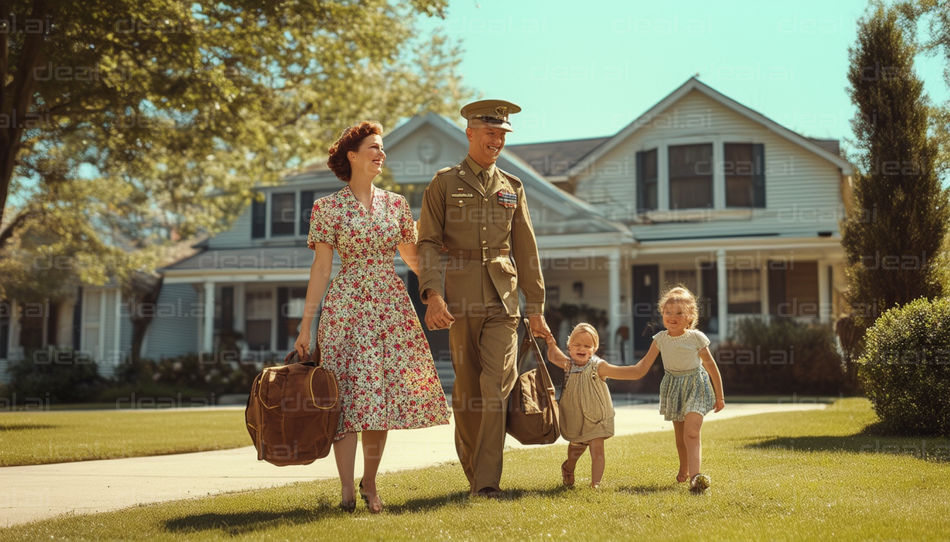 "Happy Family Returning Home in 1950s"