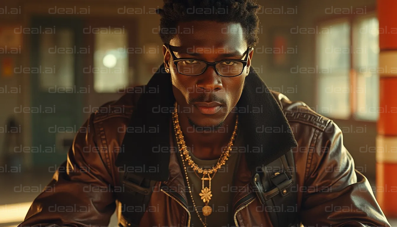 "Intense Gaze in Leather Jacket"