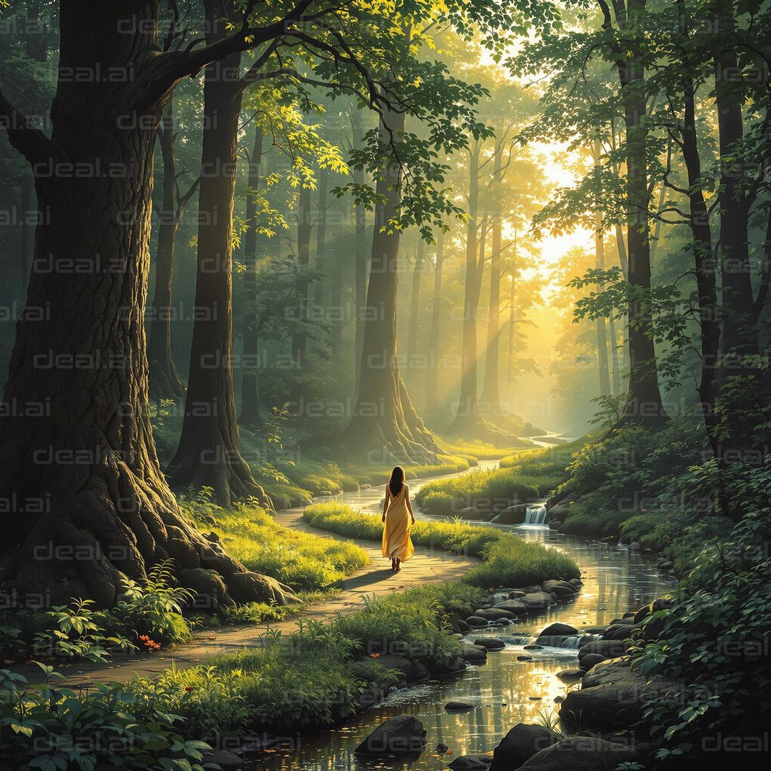 Tranquil Walk in Sunlit Forest