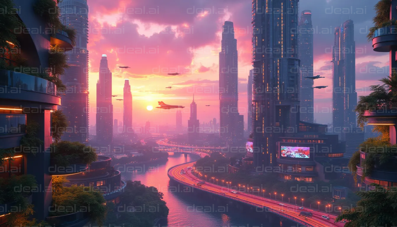 "Futuristic Cityscape at Sunset"