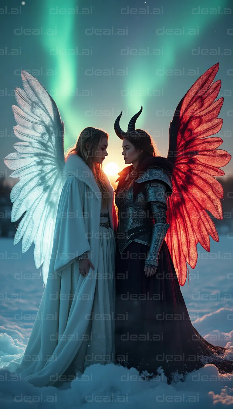 "Angel vs Demon at Aurora Borealis"