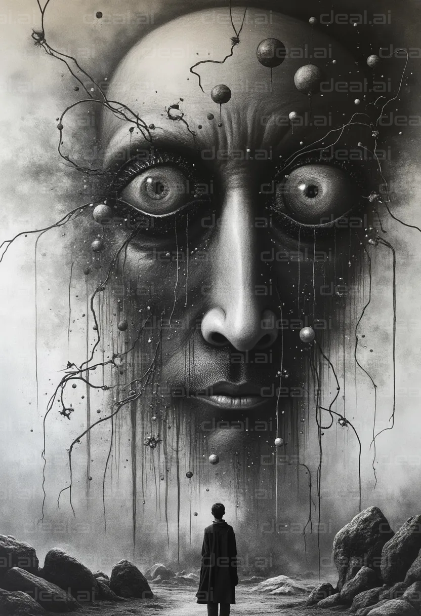 "Cosmic Face Looms Over Man"