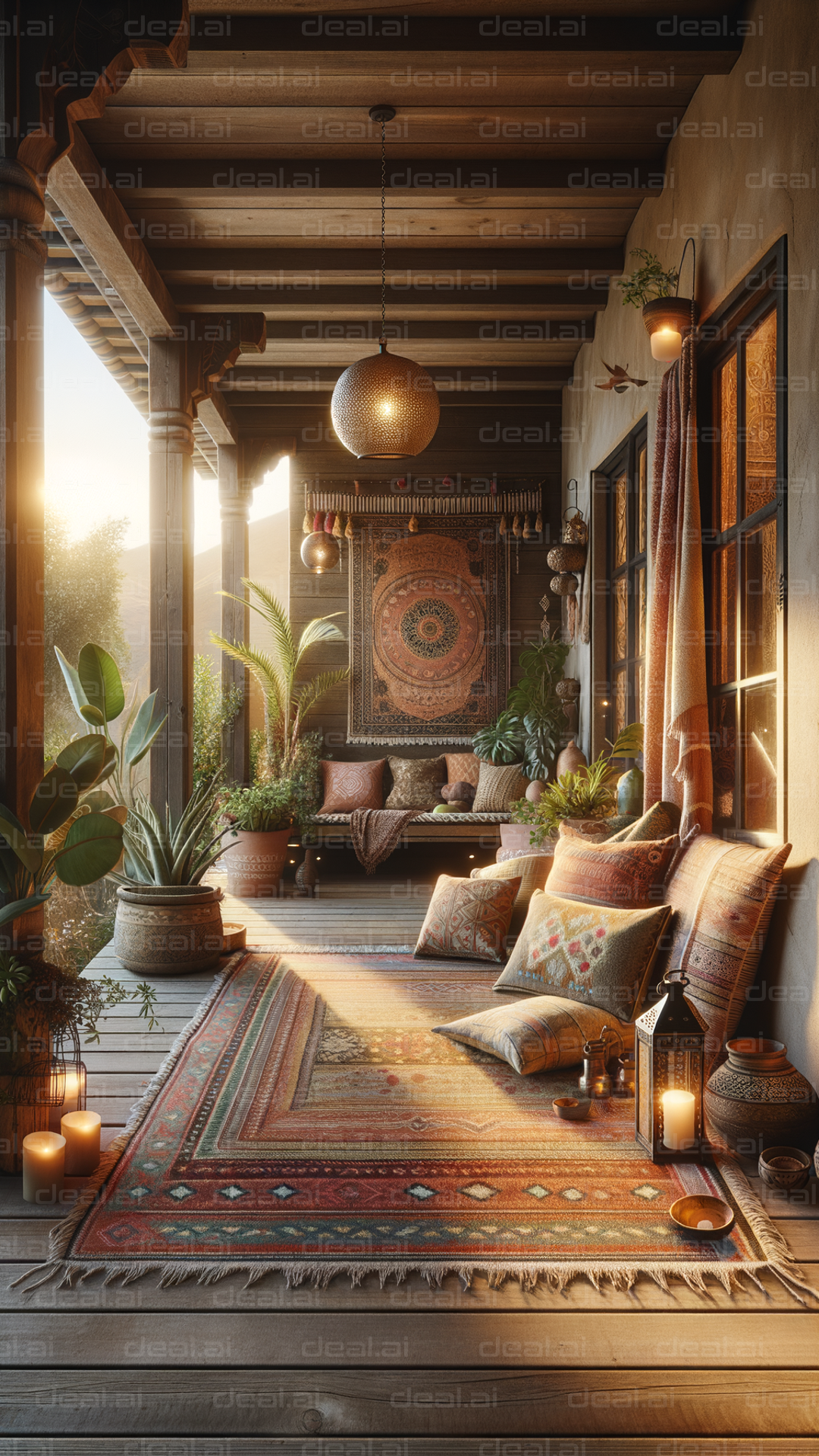 "Cozy Bohemian Patio at Sunset"