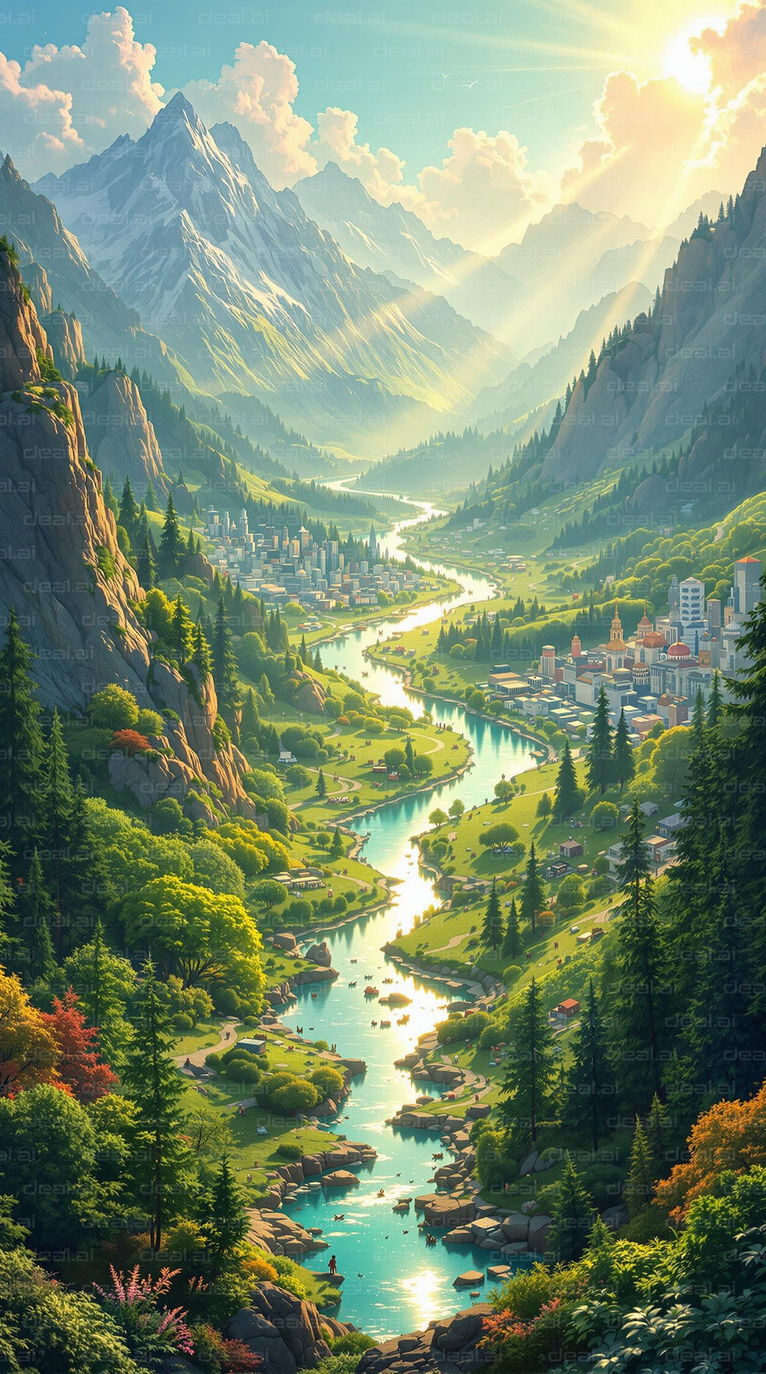 Idyllic Mountain Valley Scene