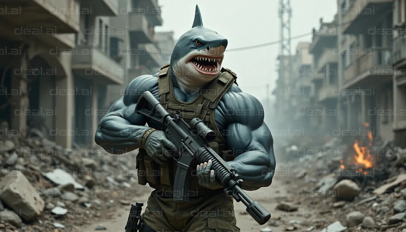 "Shark Soldier in Battle Zone"