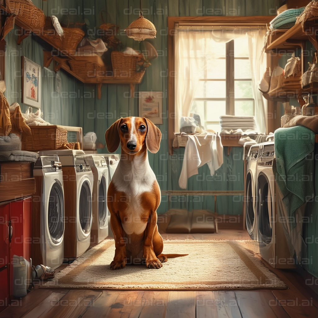 Dog Sitting in Cozy Laundry Room