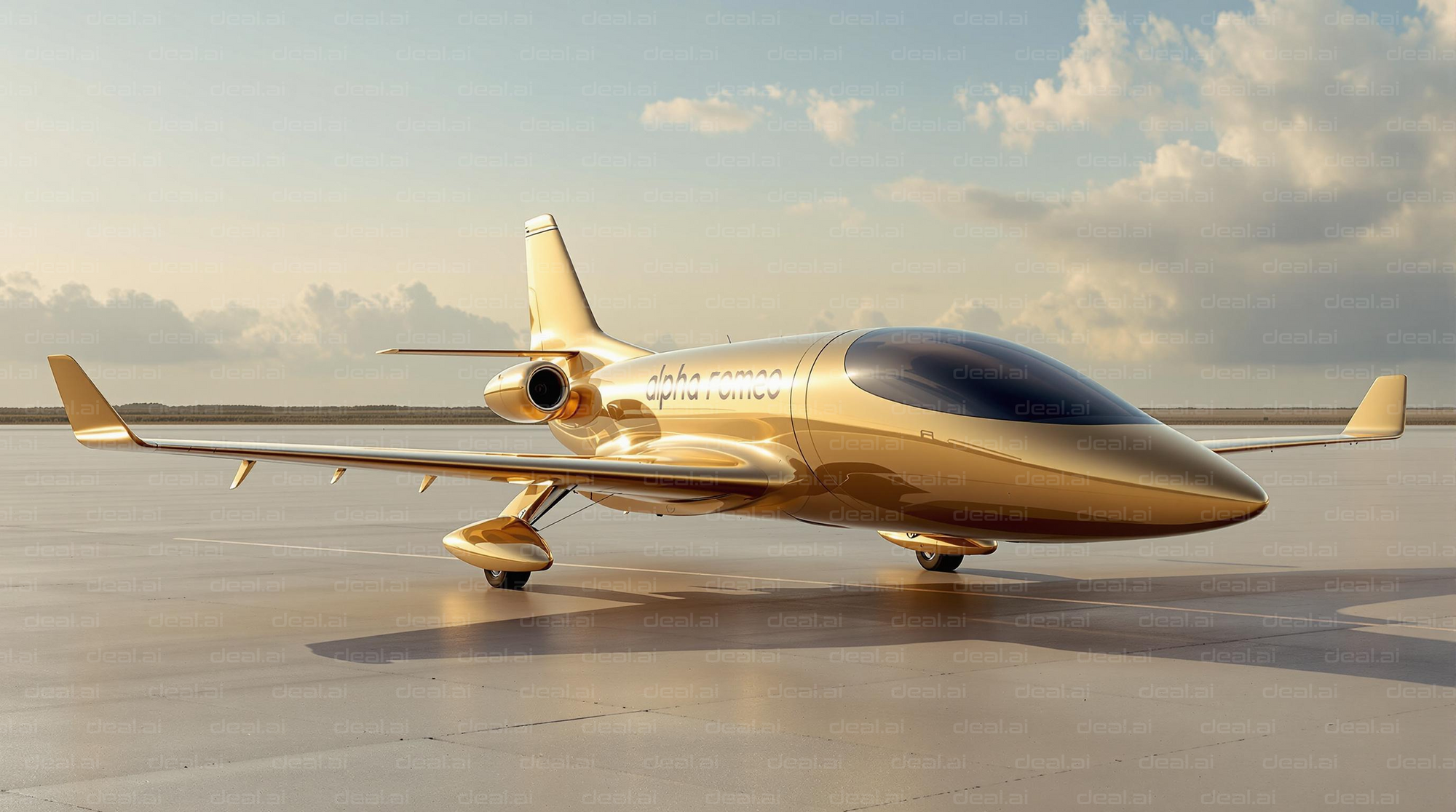 Sleek Golden Jet on Runway