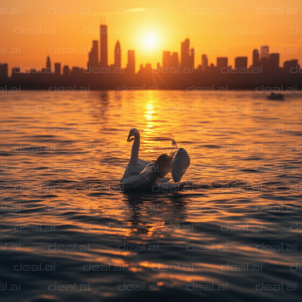 Swans at Sunset on Urban Waters
