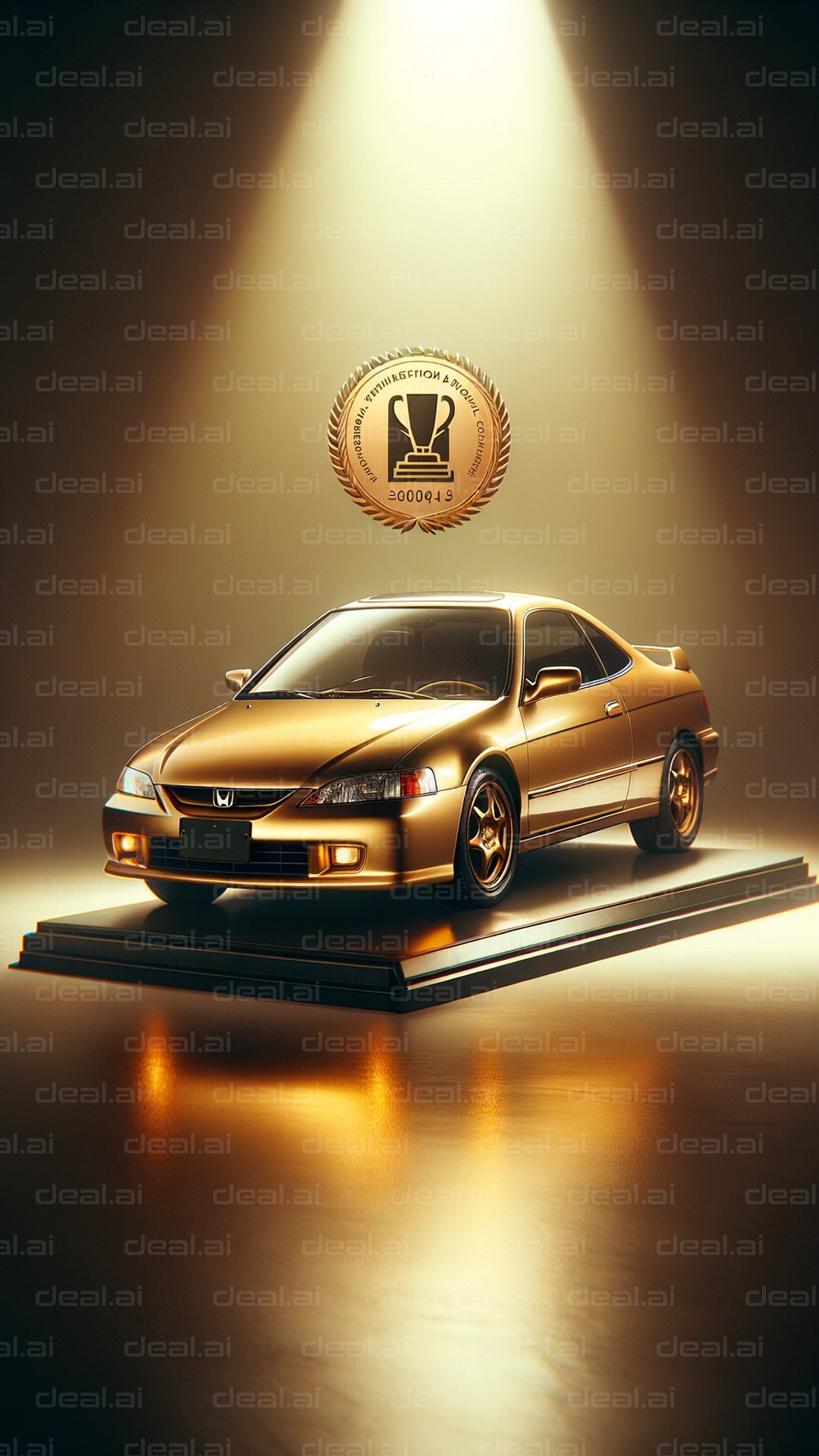 Golden Car Showcase under Spotlight