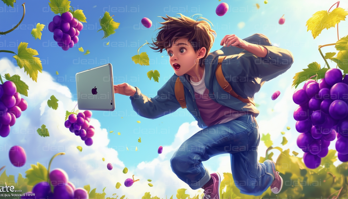 "Boy Leaping Among Floating Grapes"