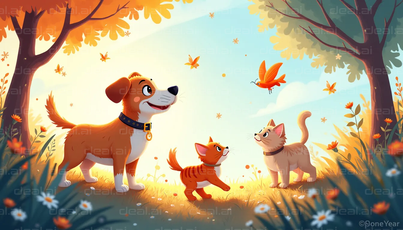 "Playful Animals Enjoying Autumn Day"