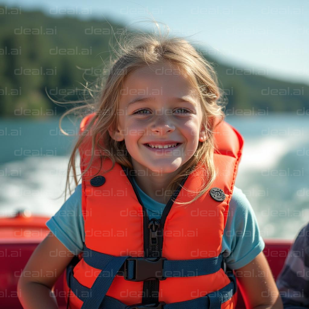 "Smiling Girl Enjoys a Boat Ride"